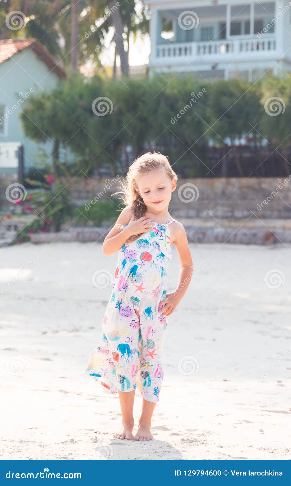 Little Beautiful Girl Posing on the Beach Stock Photo - Image of face ...