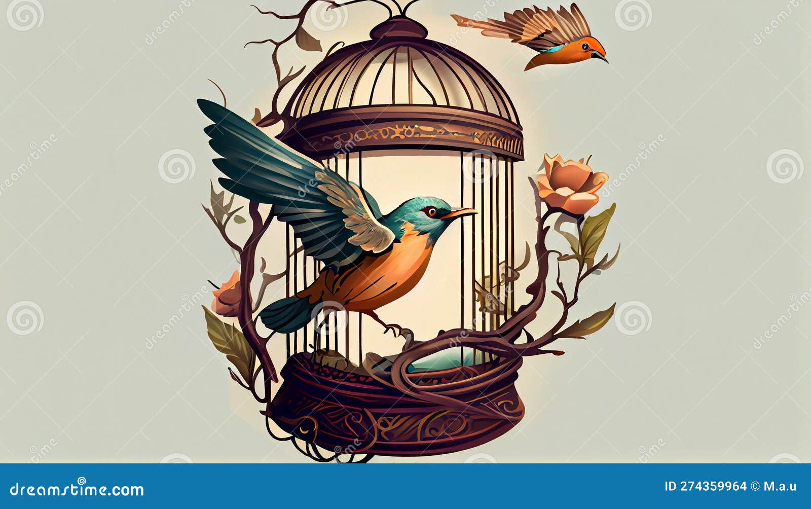 Little Bird Escape Out of Birdcage, Stock Illustration Illustration of light, soul 274359964