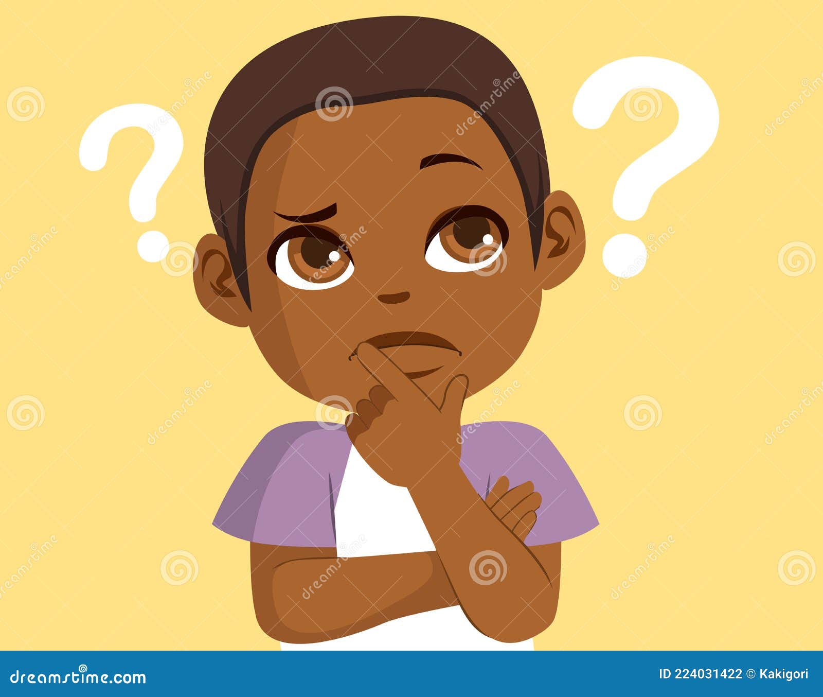 Little Black Boy Thinking stock vector. Illustration of education