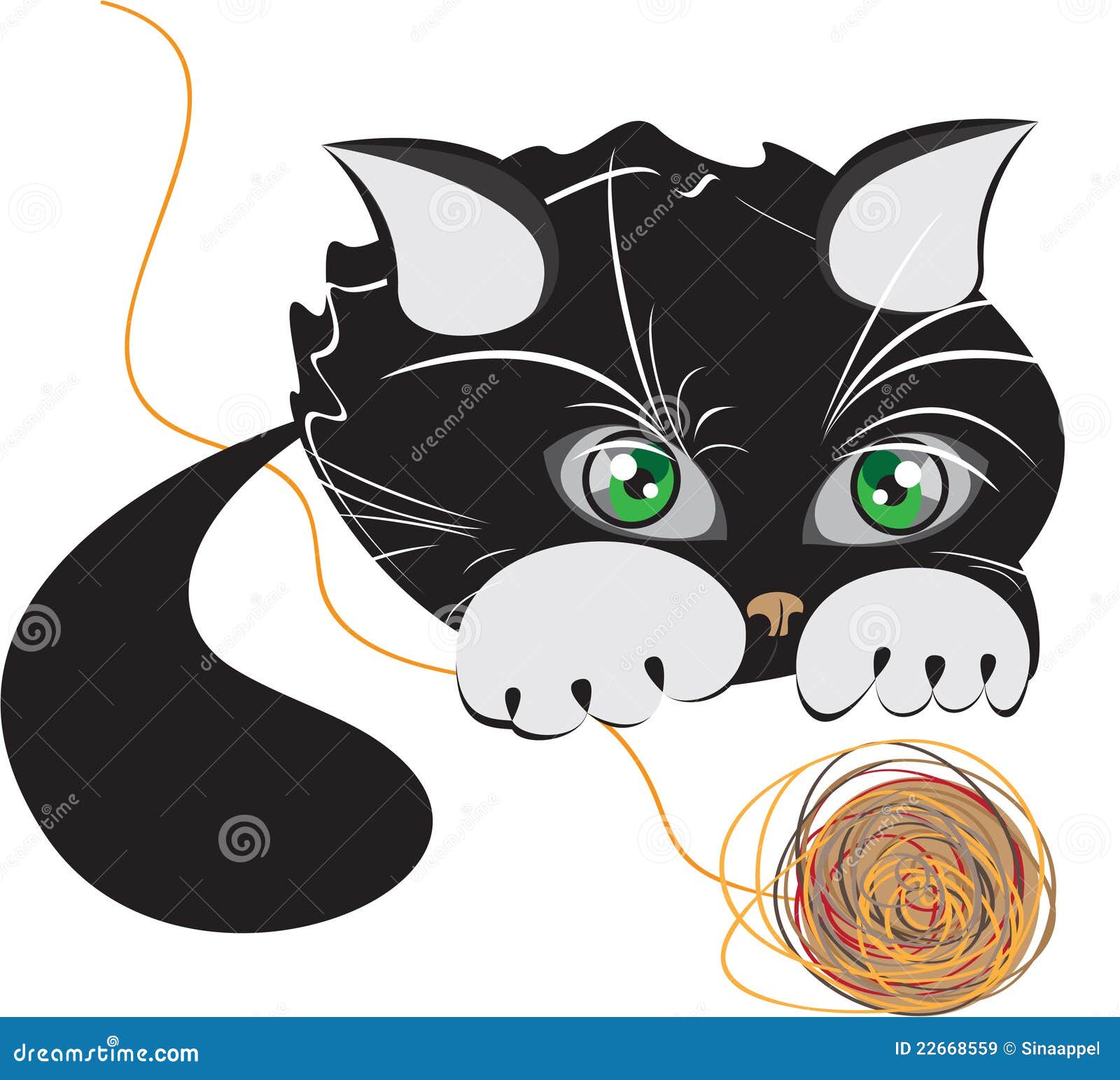 Little Black Kitten Playing with a Ball of Yarn Stock Vector ...