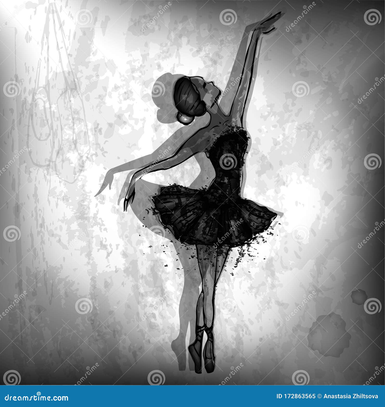 Little Black White Ballerina Dancing in a Black Dress Stock Vector - Illustration of plastic: 172863565