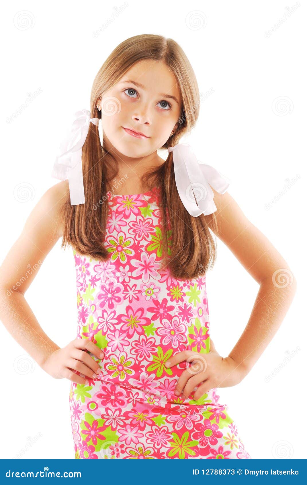 Little Blond Girl with Bows Stock Image Image of studio, girl 12788373