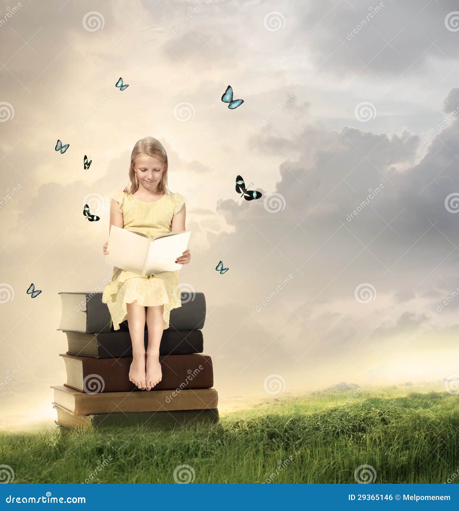 Little Blonde Girl Reading A Book Stock Photo Image Of Fairy Person 29365146