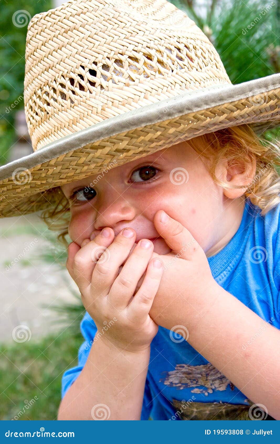 Little boy in big hat stock photo. Image of hide, straw 19593808