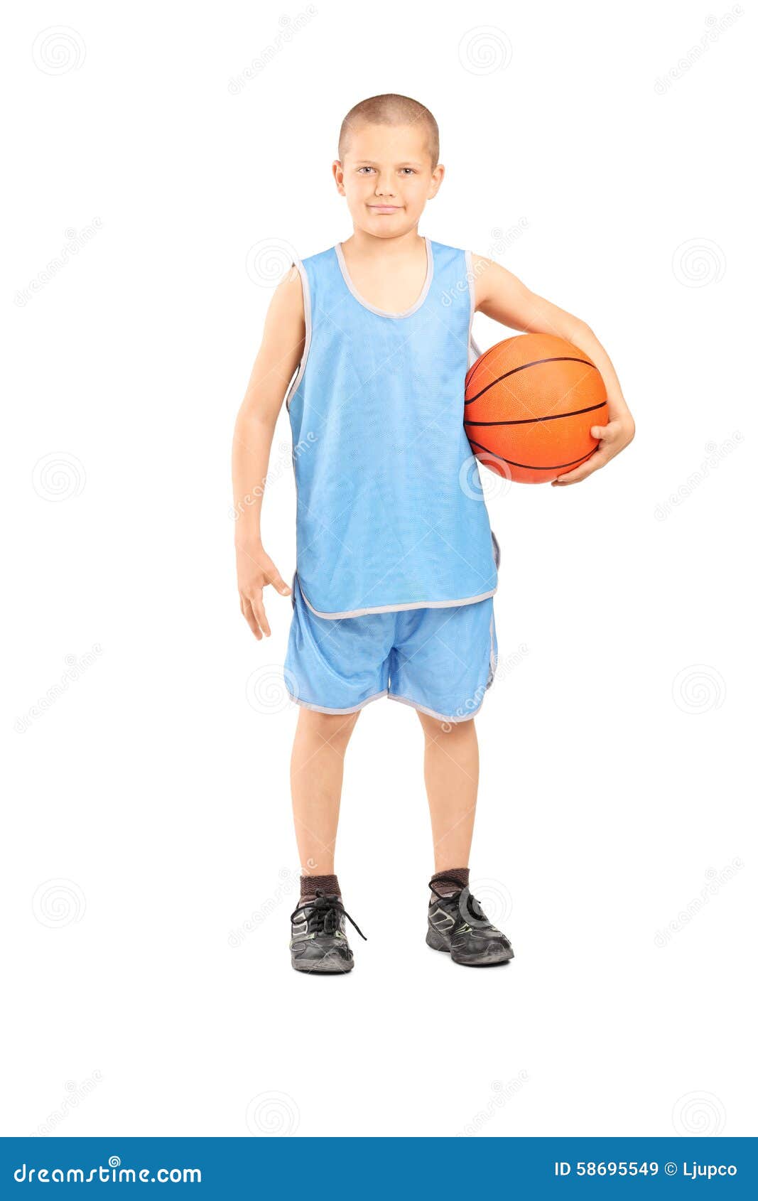 Little Boy in a Blue Jersey Holding a Basketball Stock Image - Image of ...