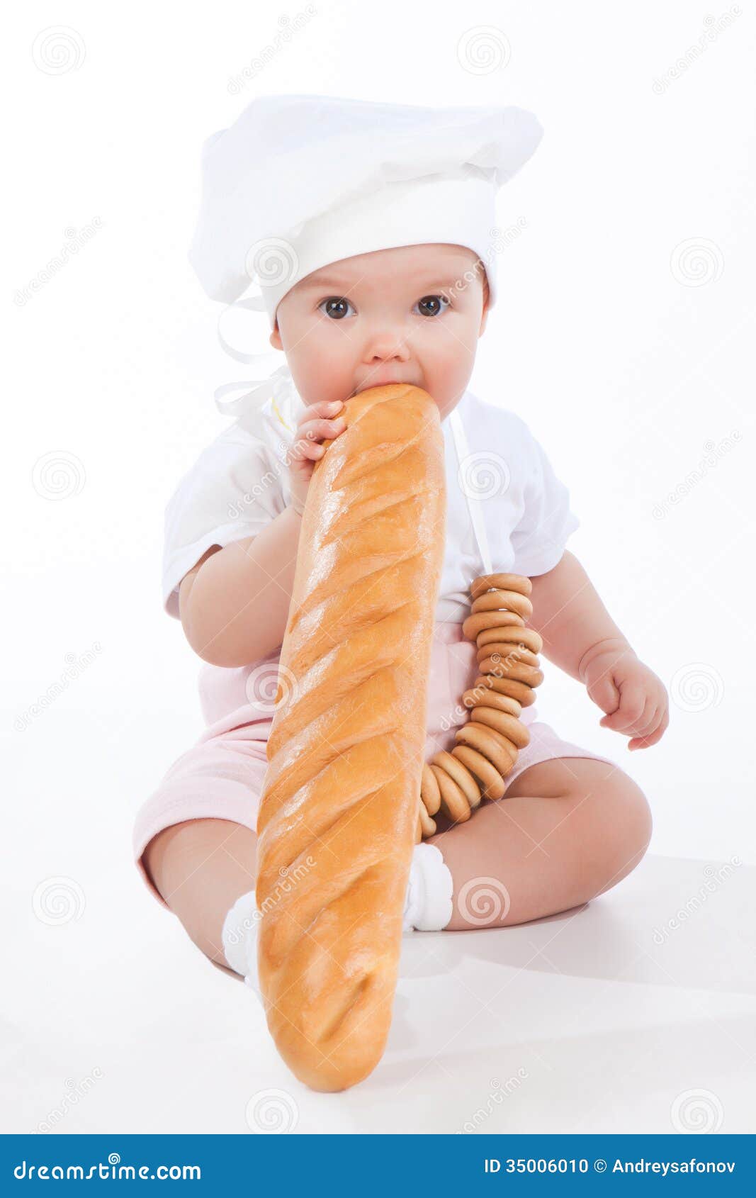 Little Baker Baby Girl with a Long Loaf Stock Photo Image of bread