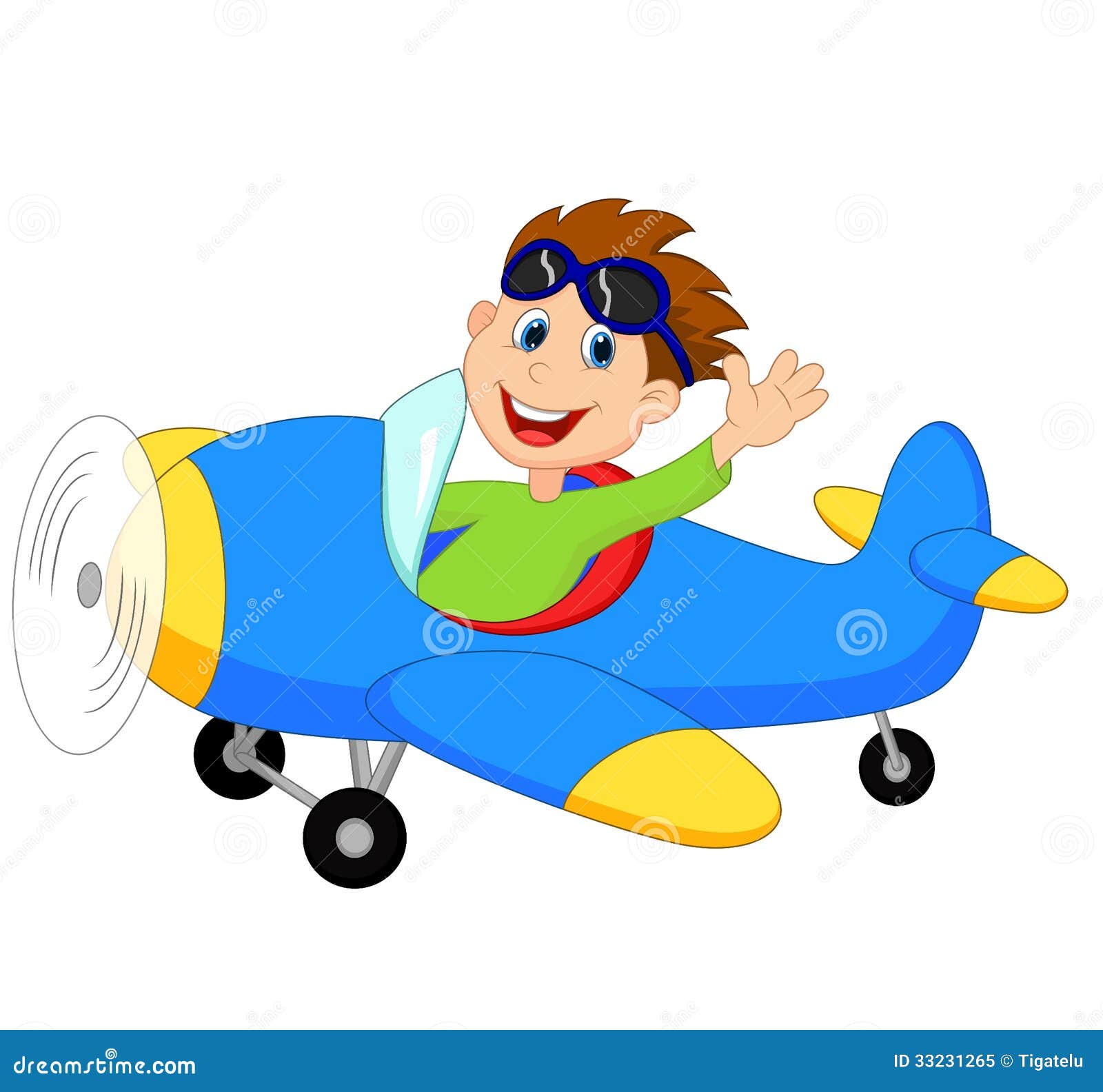 Little Boy Cartoon Operating A Plane Royalty Free Stock Photo - Image