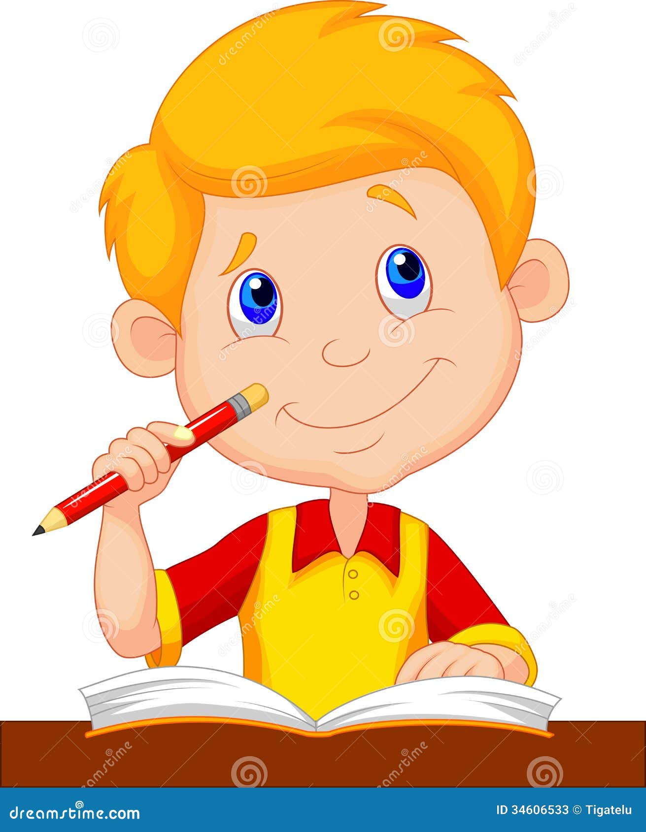little boy cartoon studying