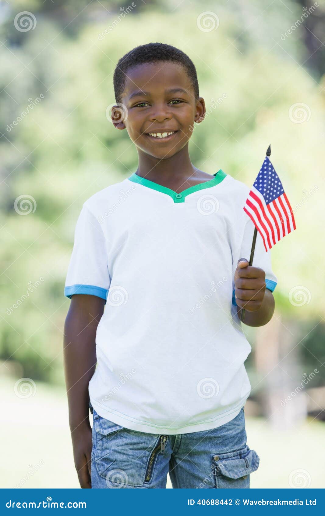 Little Boy Celebrating Independence Day in the Park Stock Photo Image