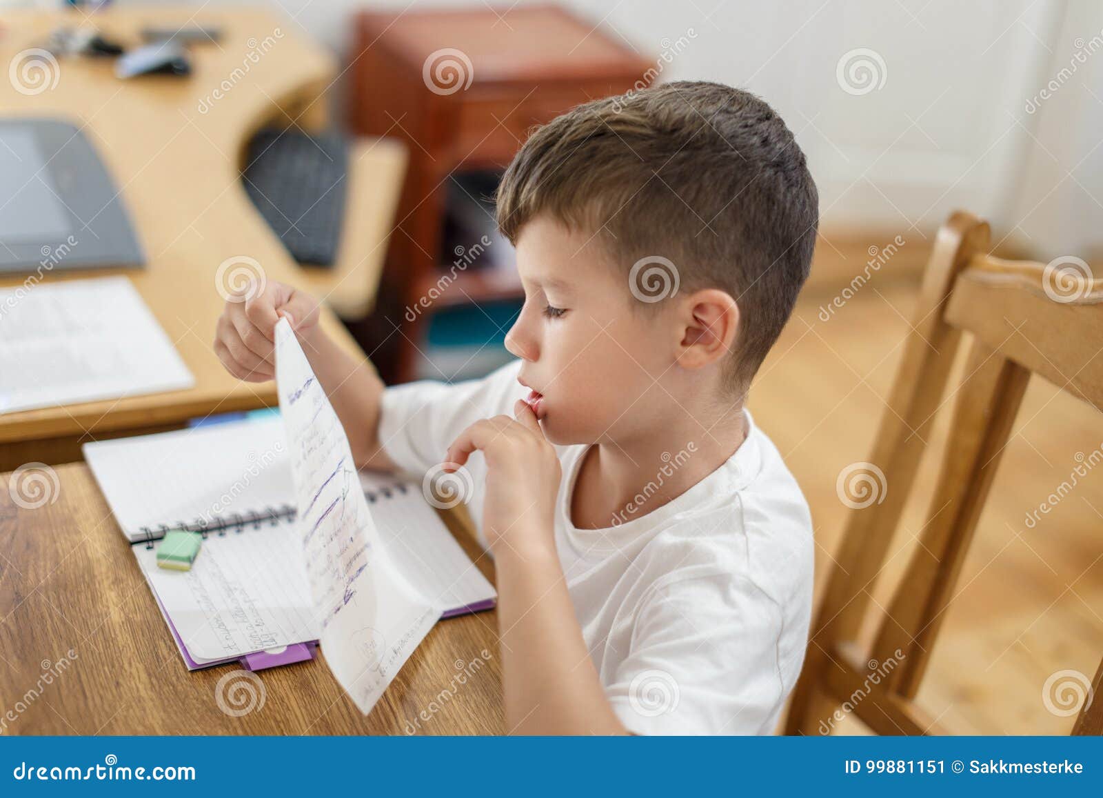 his homework he was thinking hard