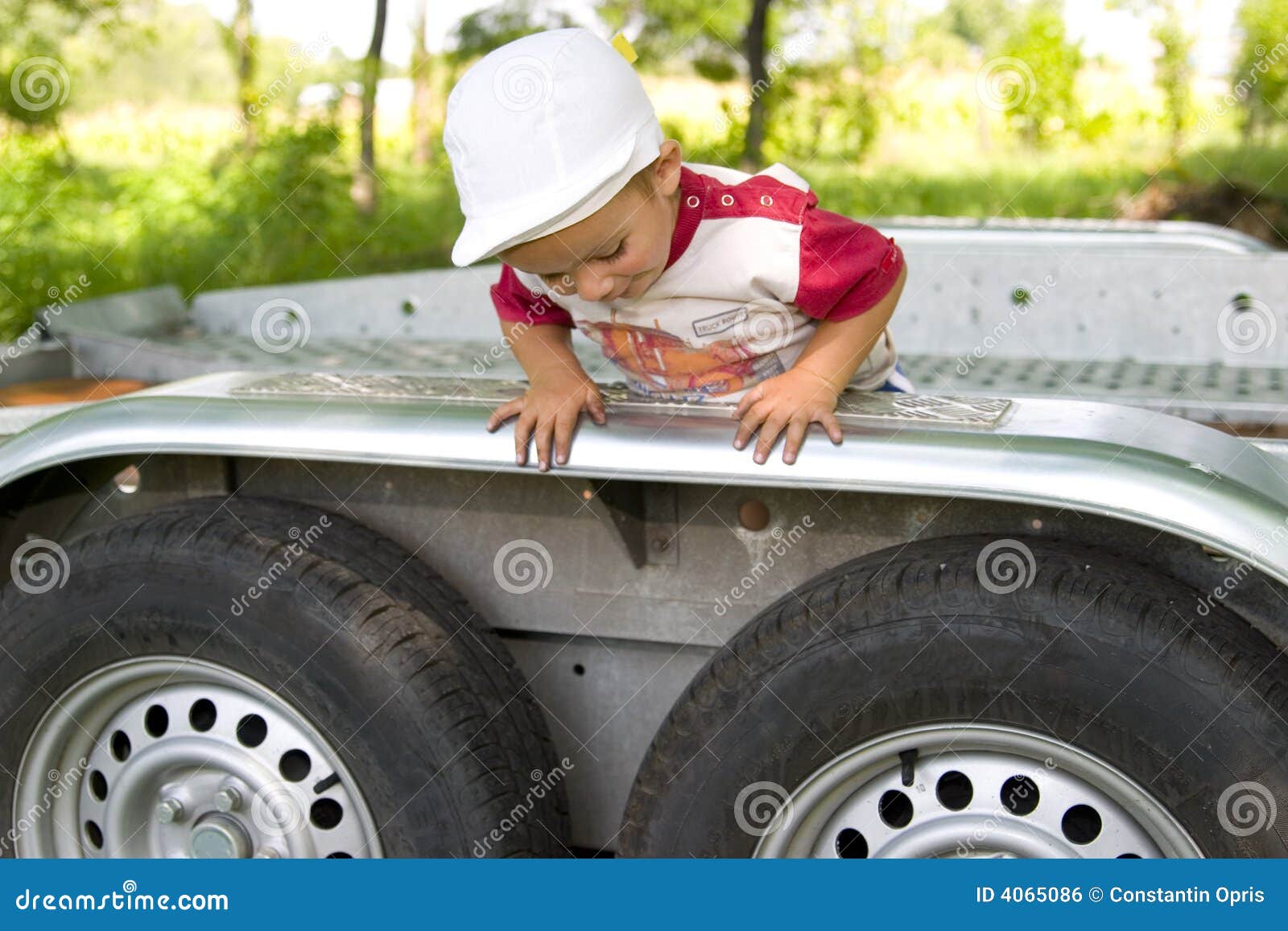 Little Boy Climbing Trailer Stock Photo Image of caucasian