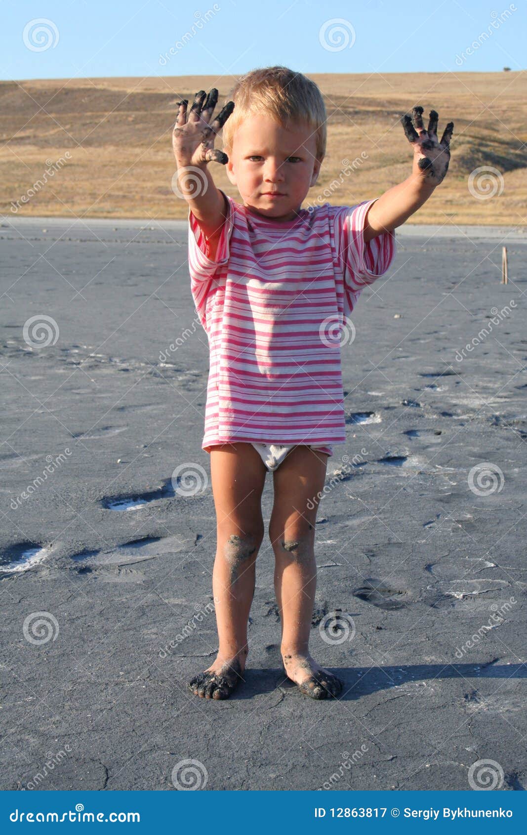 Little Boy with Dirty Hands Stock Image - Image of feet, stained