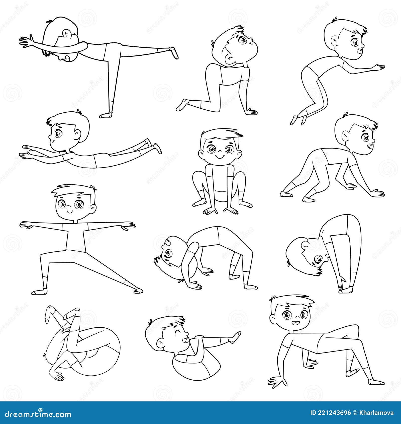 Little Boy Doing Physical Exercises. Outline Drawing Stock Vector ...