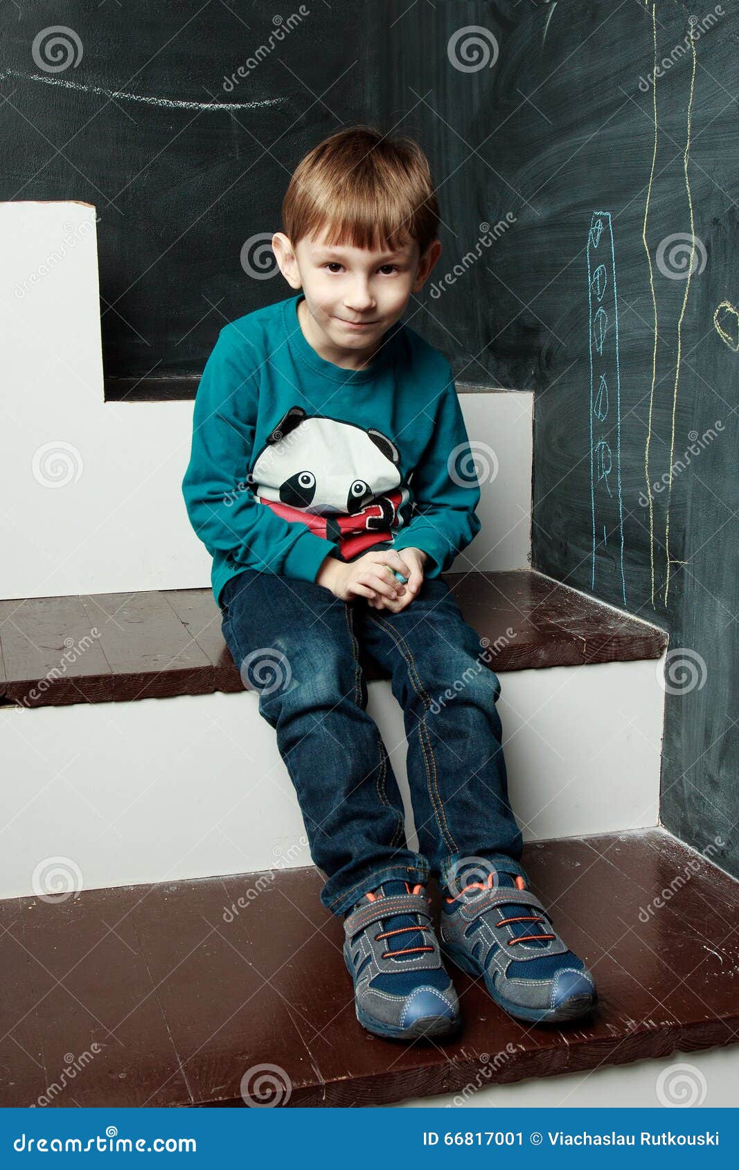 Little Boy is Drawing on a Blackdoard Stock Image - Image of child ...