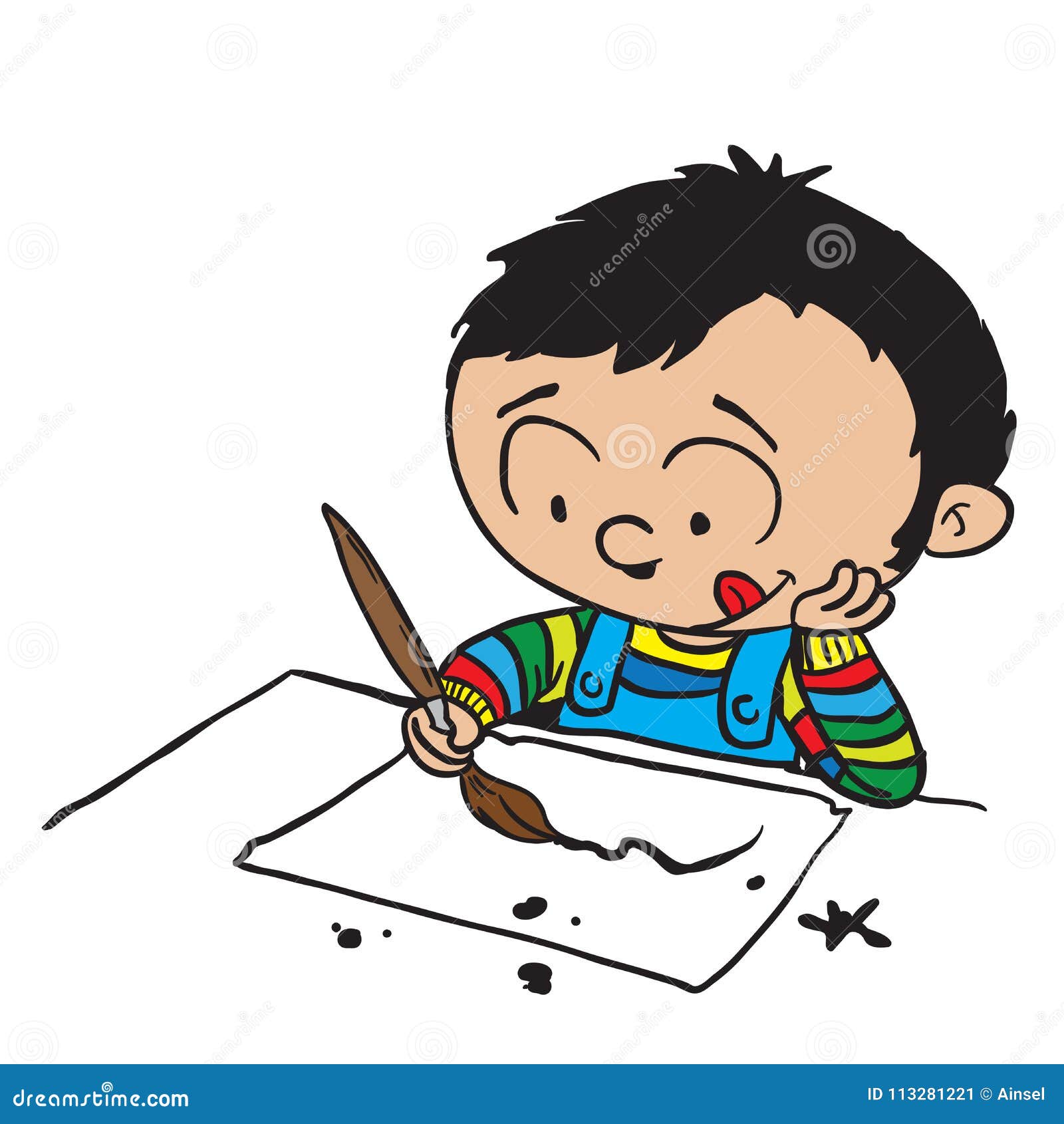 Little boy drawing stock illustration. Illustration of funny - 113281221