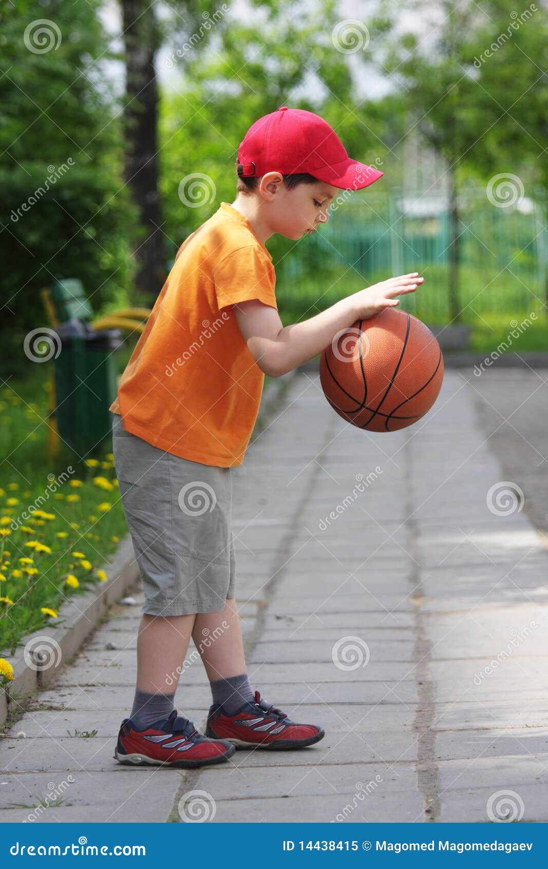 Little Boy Dribbling Basketball Sideview Stock Image Image of shorts