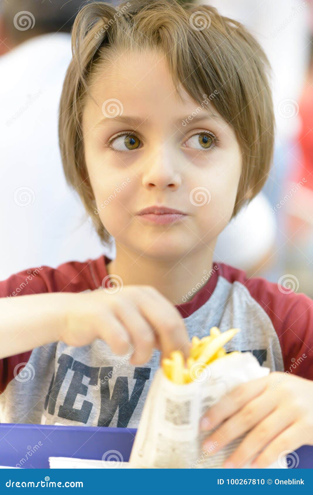 Little Boy Eating Fried Potatoes Stock Photo Image of happy, cute