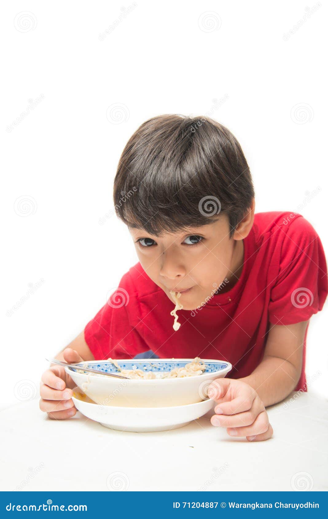 Little Boy Eating Instant Noodle On White Background Stock Image ...