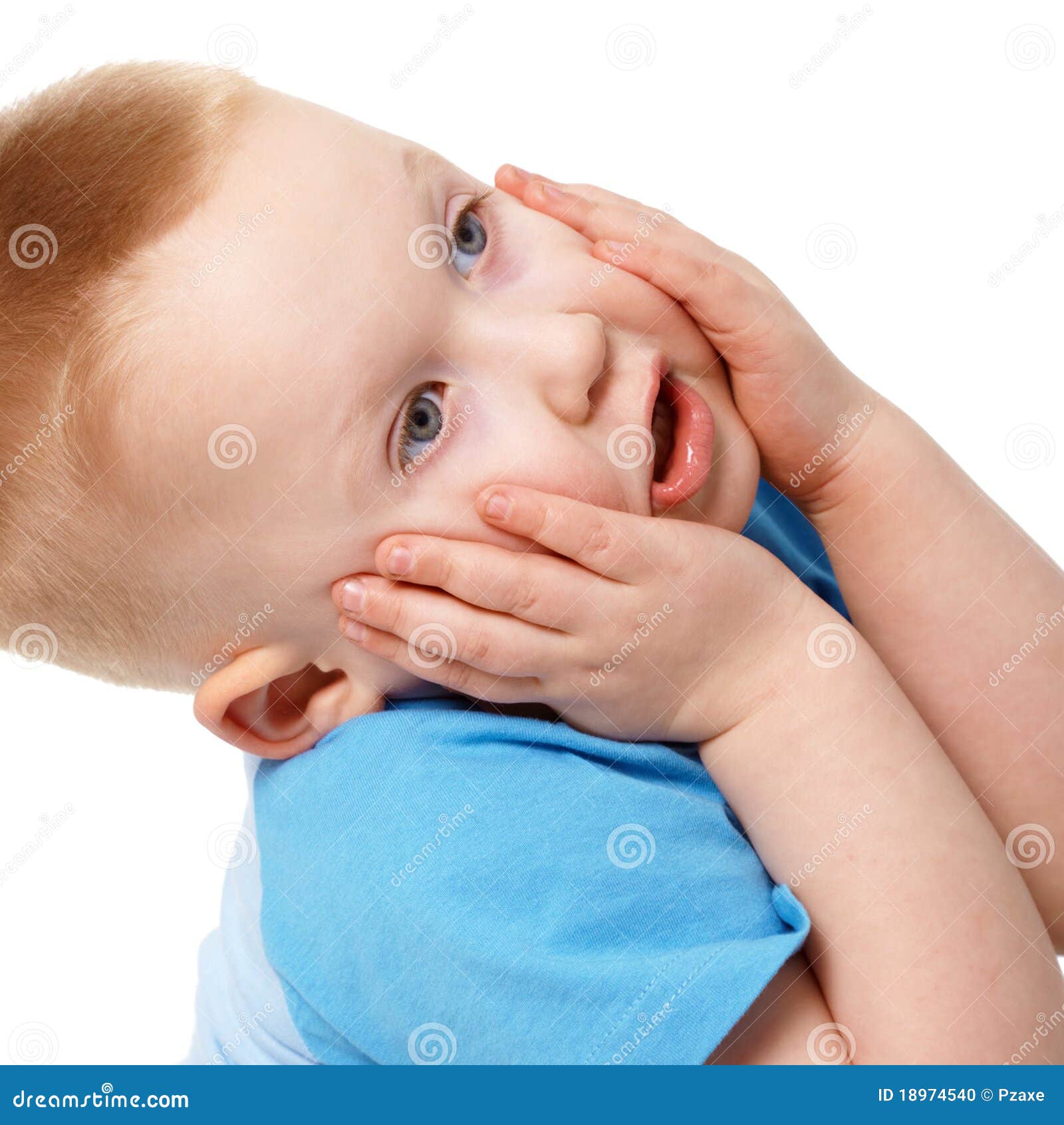 Little Boy Emotionally Grabbed Hold of Face Stock Photo Image of