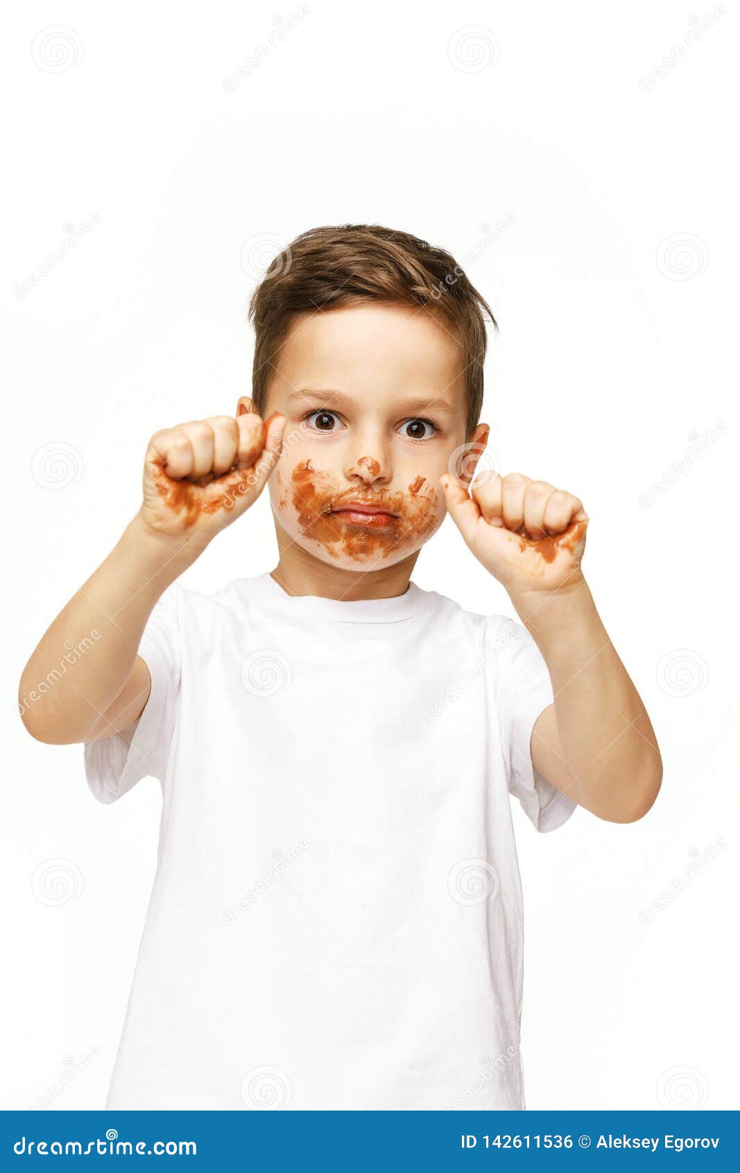 Little Boy with Face and Hands in Chocolate Stock Photo - Image of ...