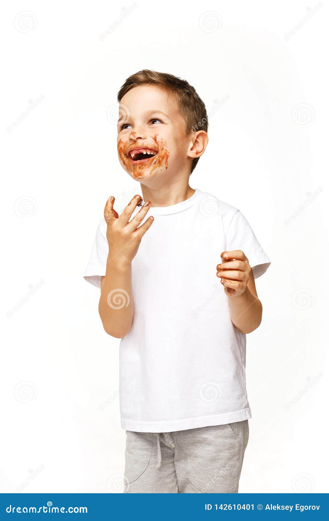 Little Boy with Face and Hands in Chocolate Stock Image - Image of ...