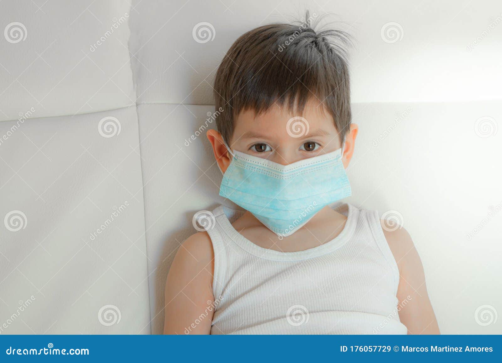 Little Boy with Face Mask Looking at Camera Stock Image Image of