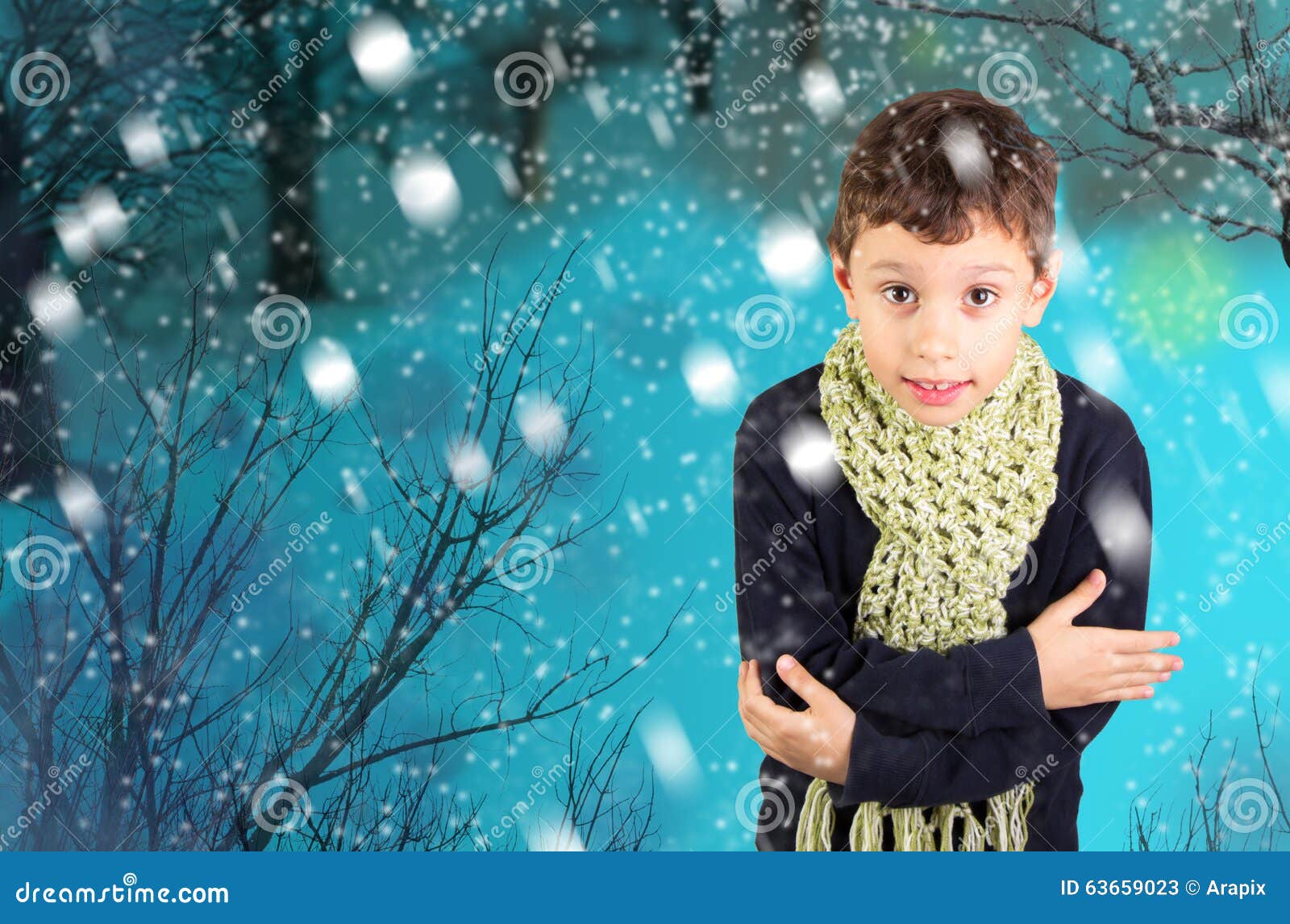 Little Boy Feeling Cold Under Snow Stock Image - Image of child ...
