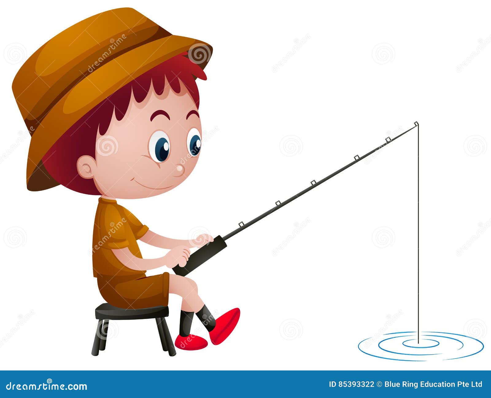 Little boy fishing alone stock vector. Illustration of clipart 85393322