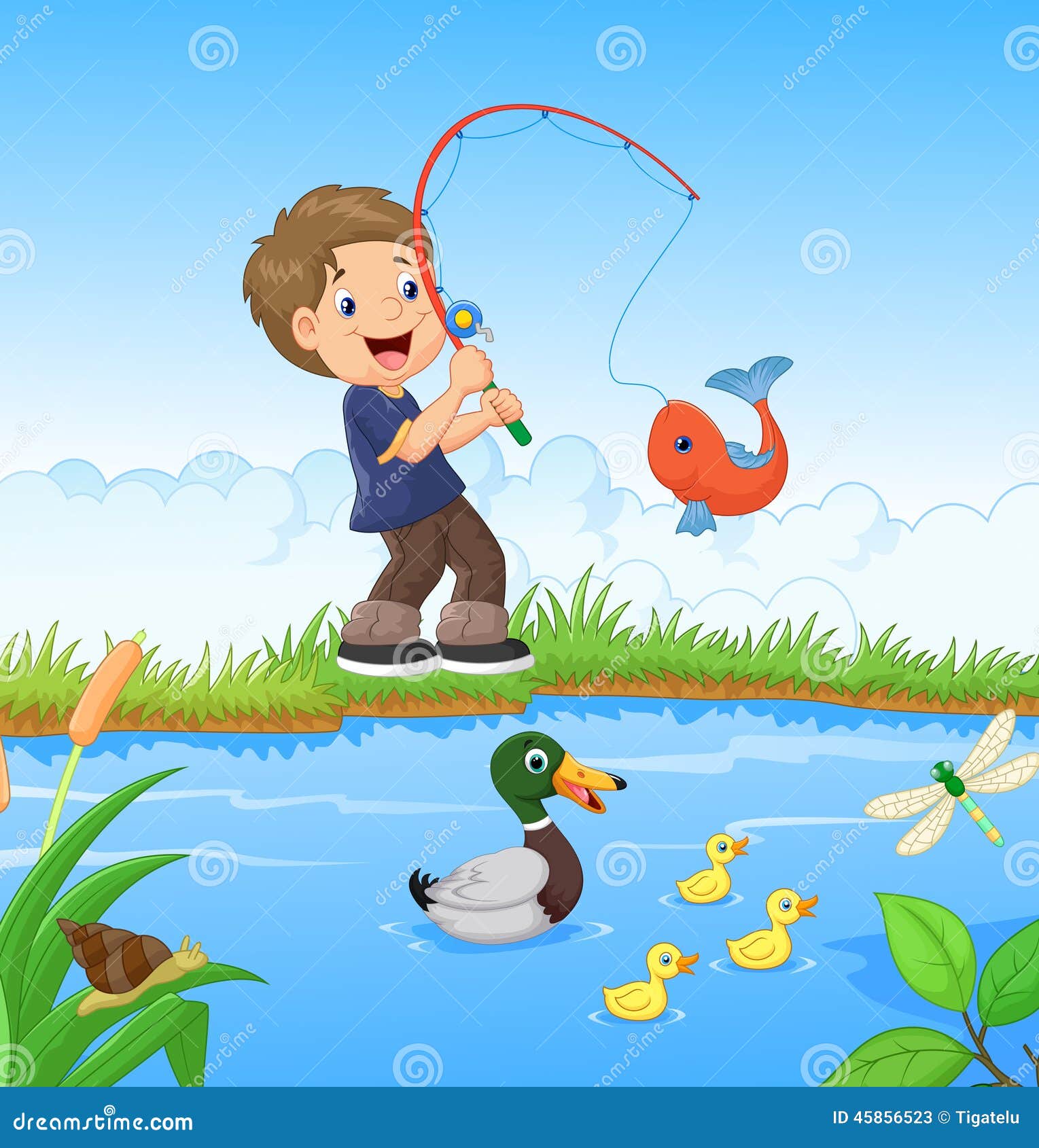 Download Little boy fishing stock vector. Illustration of hobby - 45856523