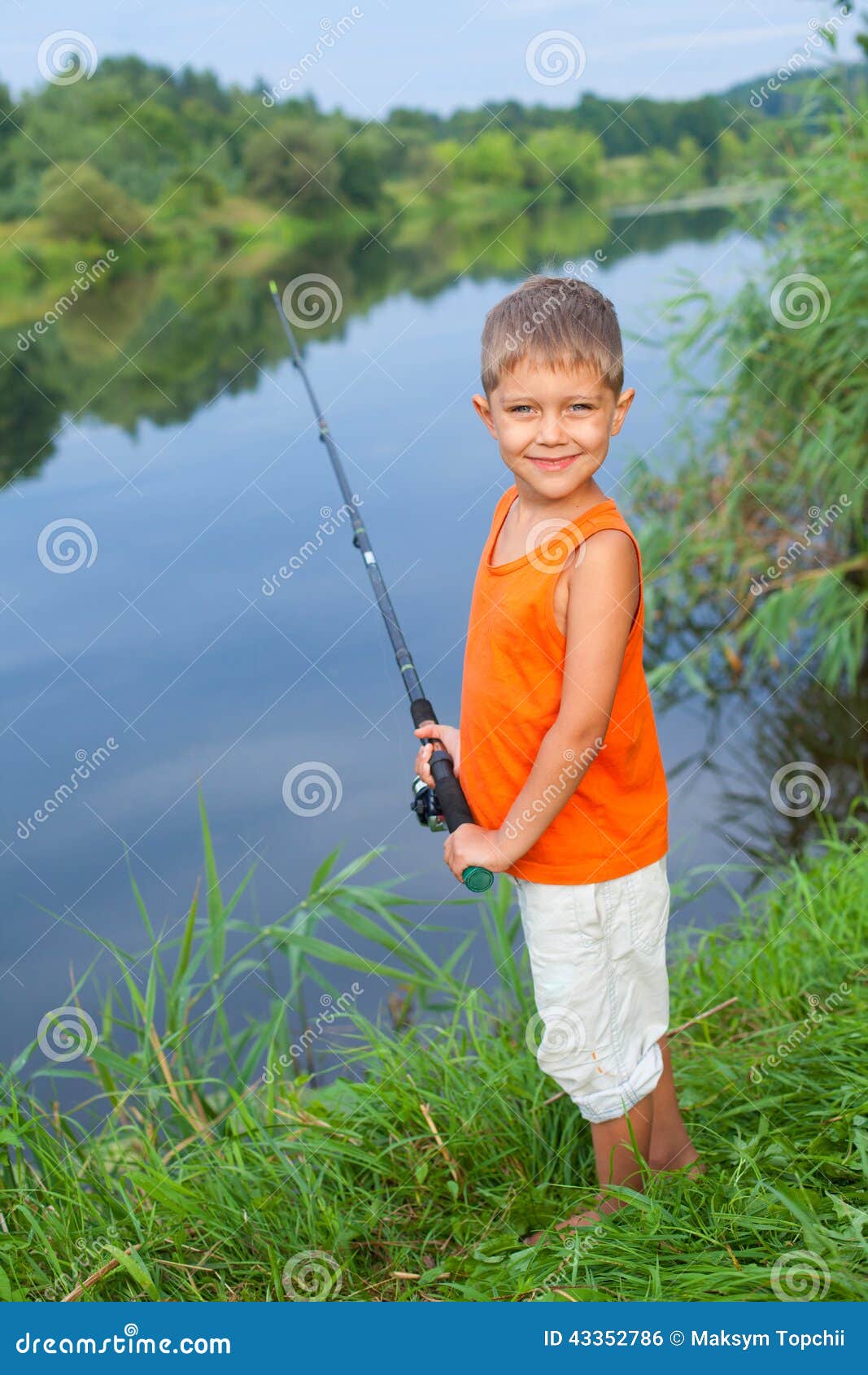 Download Little boy fishing stock photo. Image of bait, pulling ...