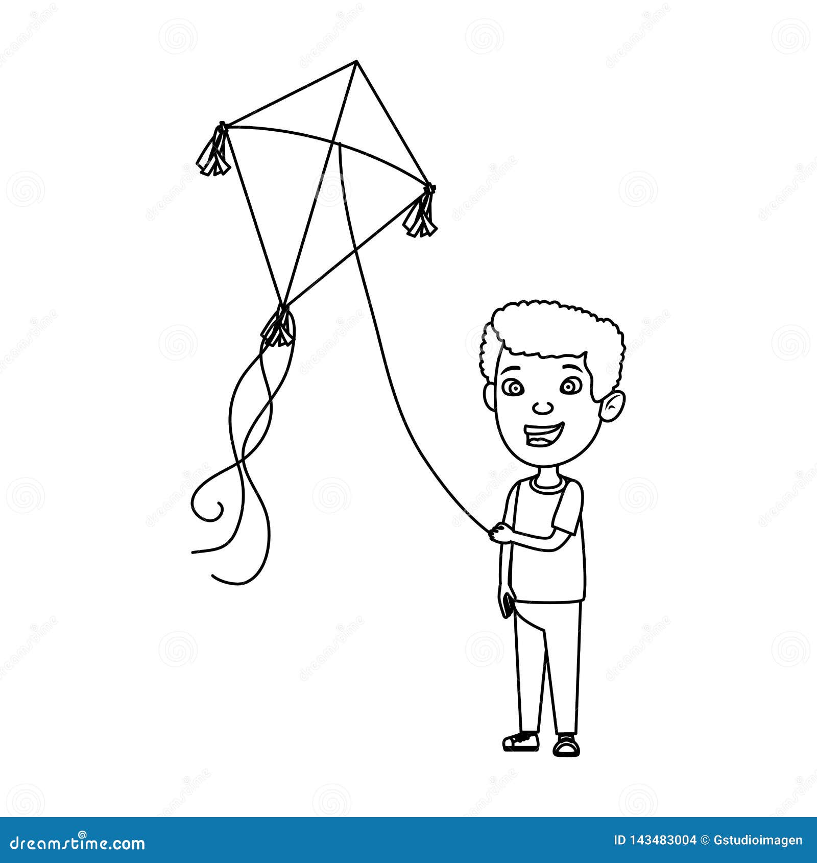 Little boy flying kite stock vector. Illustration of holding - 143483004