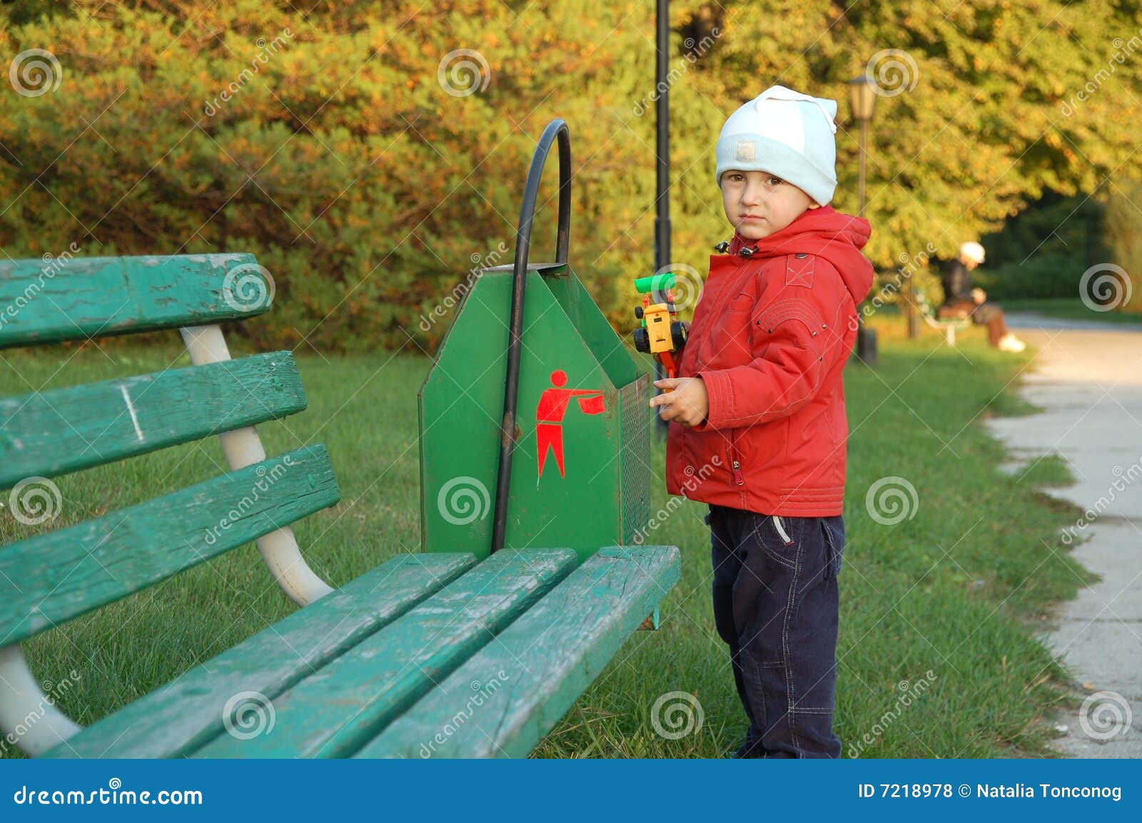 Little boy and garbagecan stock photo. Image of park 7218978