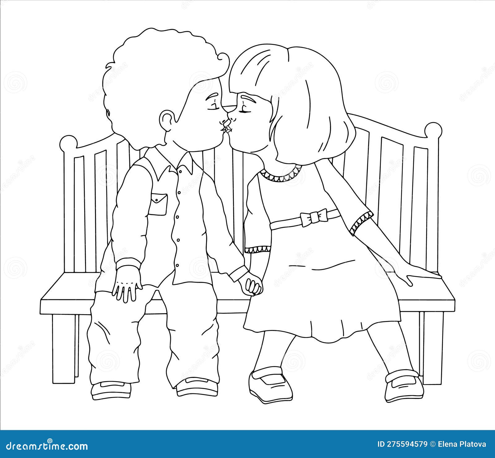 Little Boy And Girl Kissing. Outline Vector Cute Illustration For Coloring  Book Stock Illustration - Illustration Of Watercolor, Adorable: 275594579