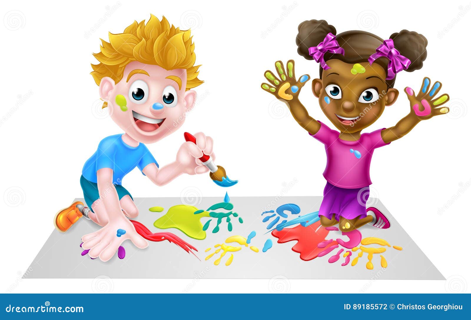 Little Boy and Girl Painting Stock Vector - Illustration of hands, kids ...