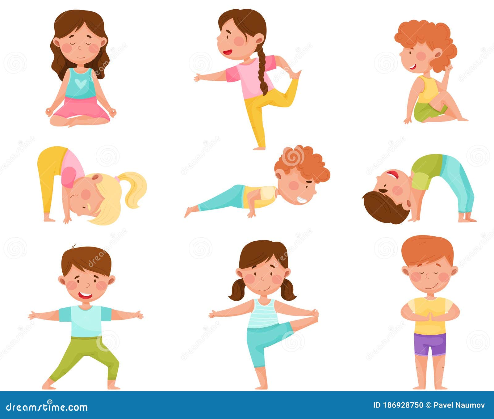 Little Boy and Girl Standing in Yoga Pose Breathing Deeply Vector ...