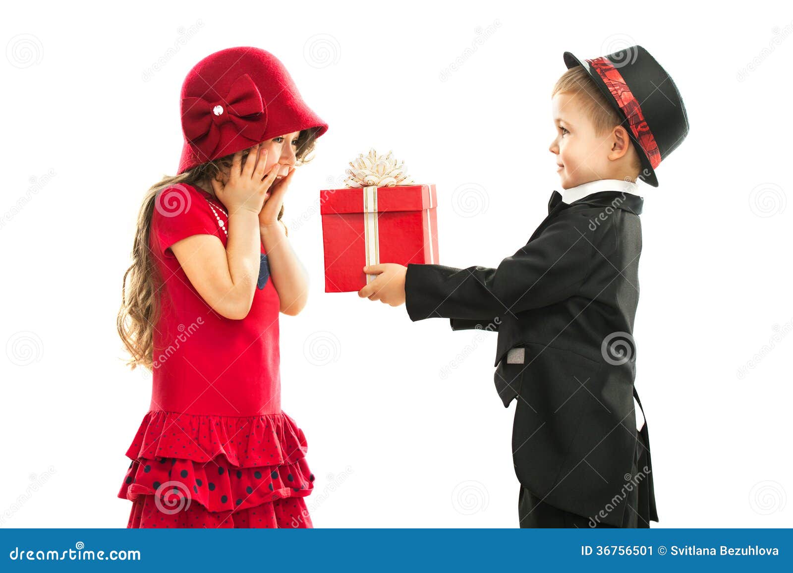 Little Boy Giving Girl Gift And His 
