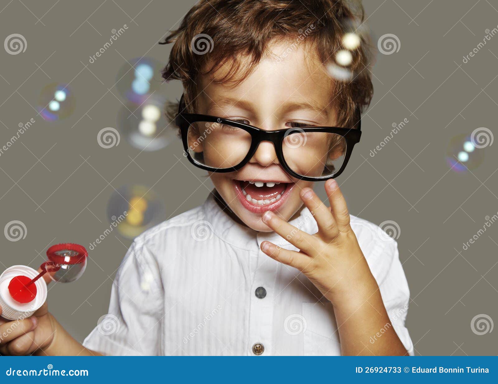 Little Boy with Glasses and Soap Bubbles Stock Image Image of foam