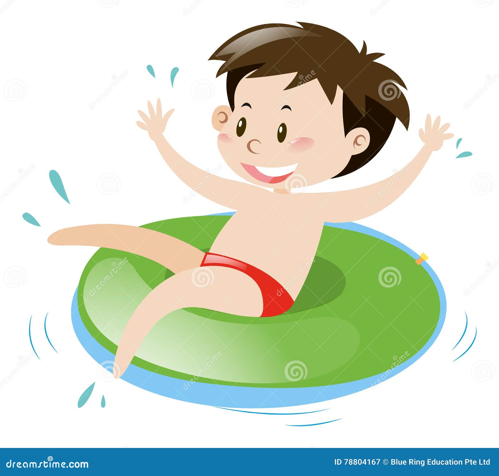 Little Boy on Green Floating Ring Stock Illustration - Illustration of ...