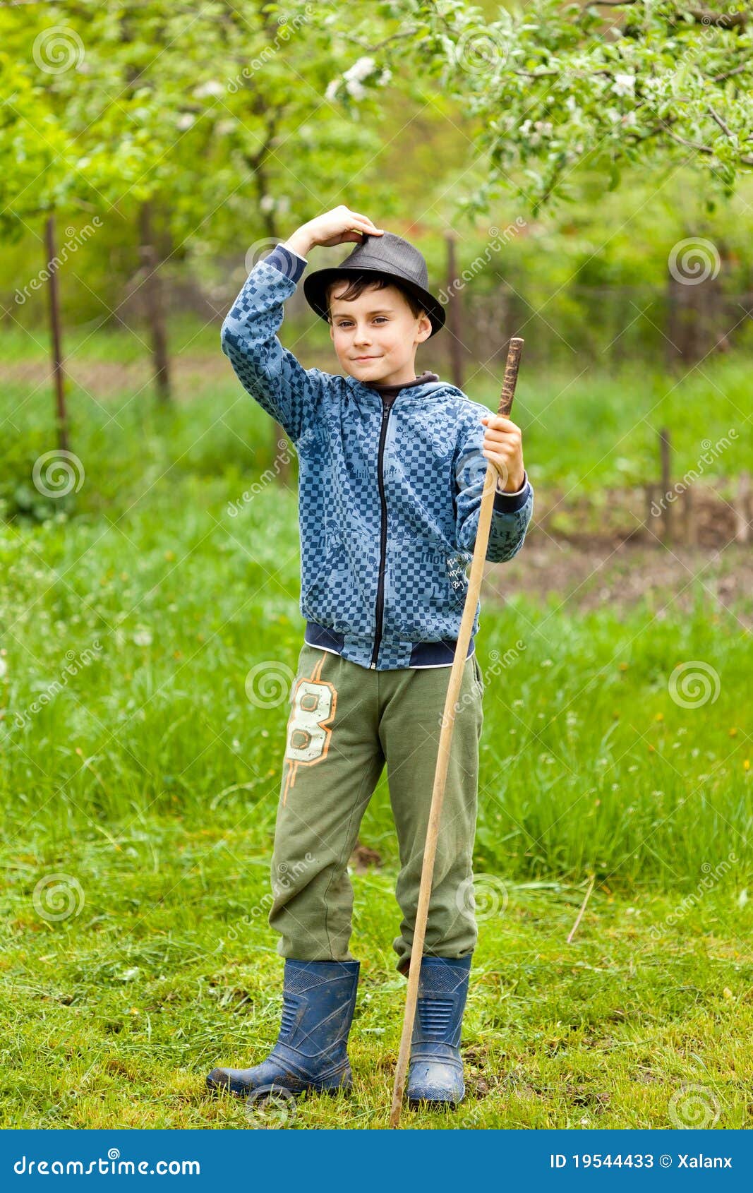 Little Boy in Hat and Boots Outdoor Stock Image - Image of grass ...