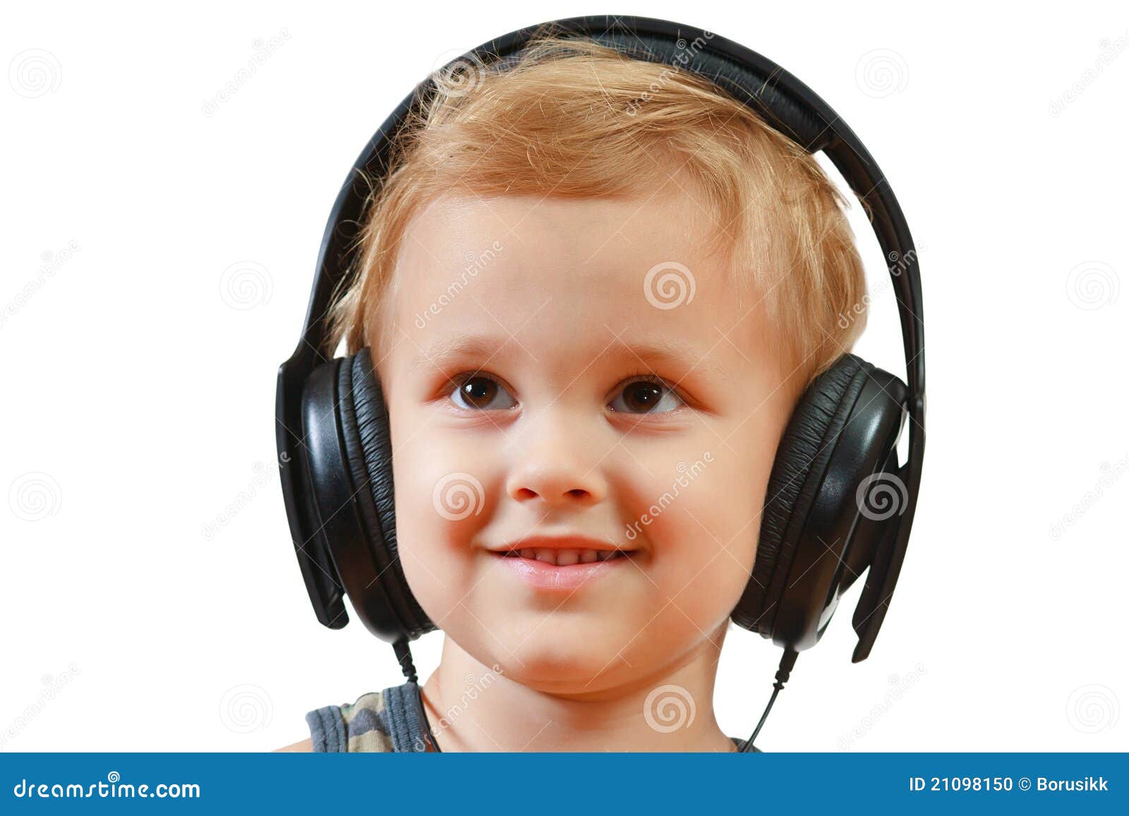 Little boy with headphones stock photo. Image of laughing 21098150
