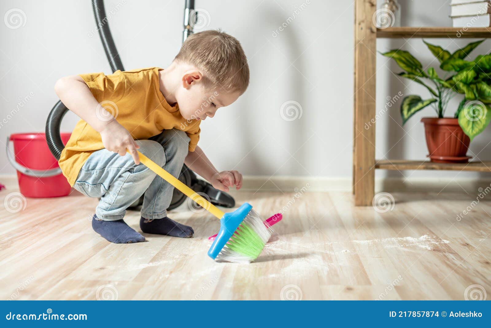 Children Sister and Brother Sweeping Floor with Broom at Home Stock Photo -  Image of clean, child: 219040630