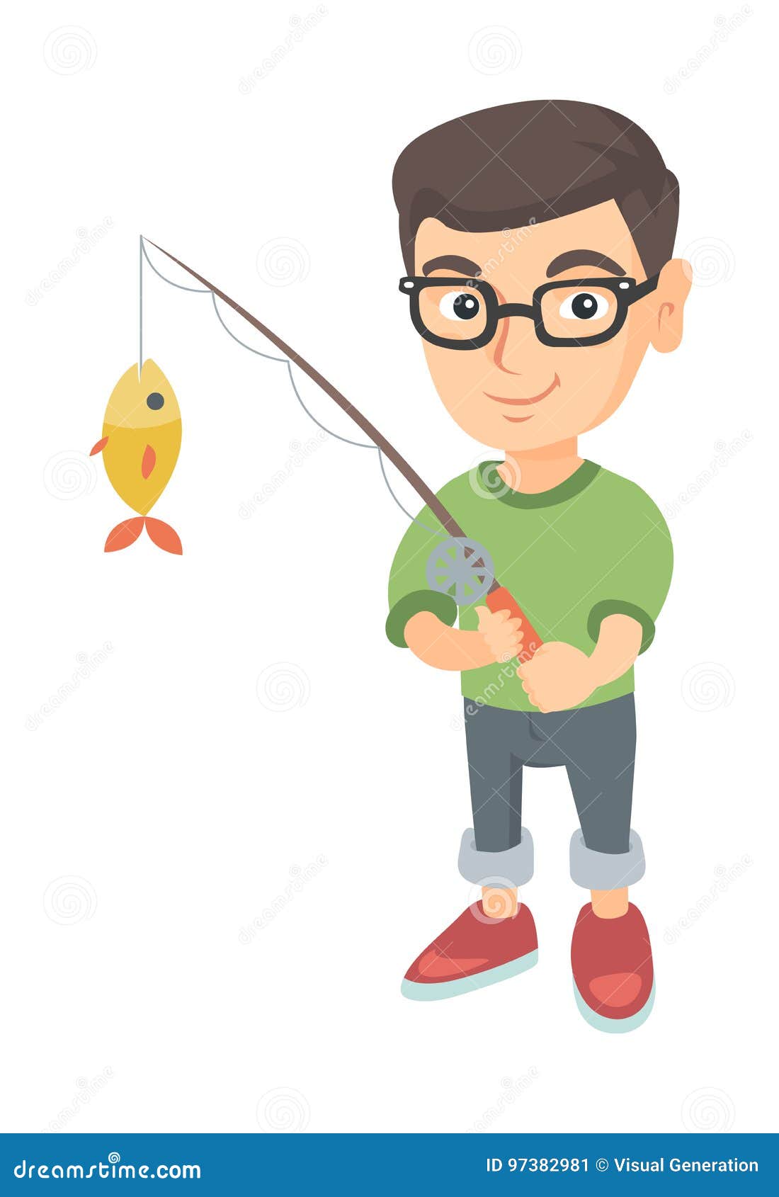 Little Boy Holding Fishing Rod with Fish on Hook. Stock Vector -  Illustration of little, rest: 97382981
