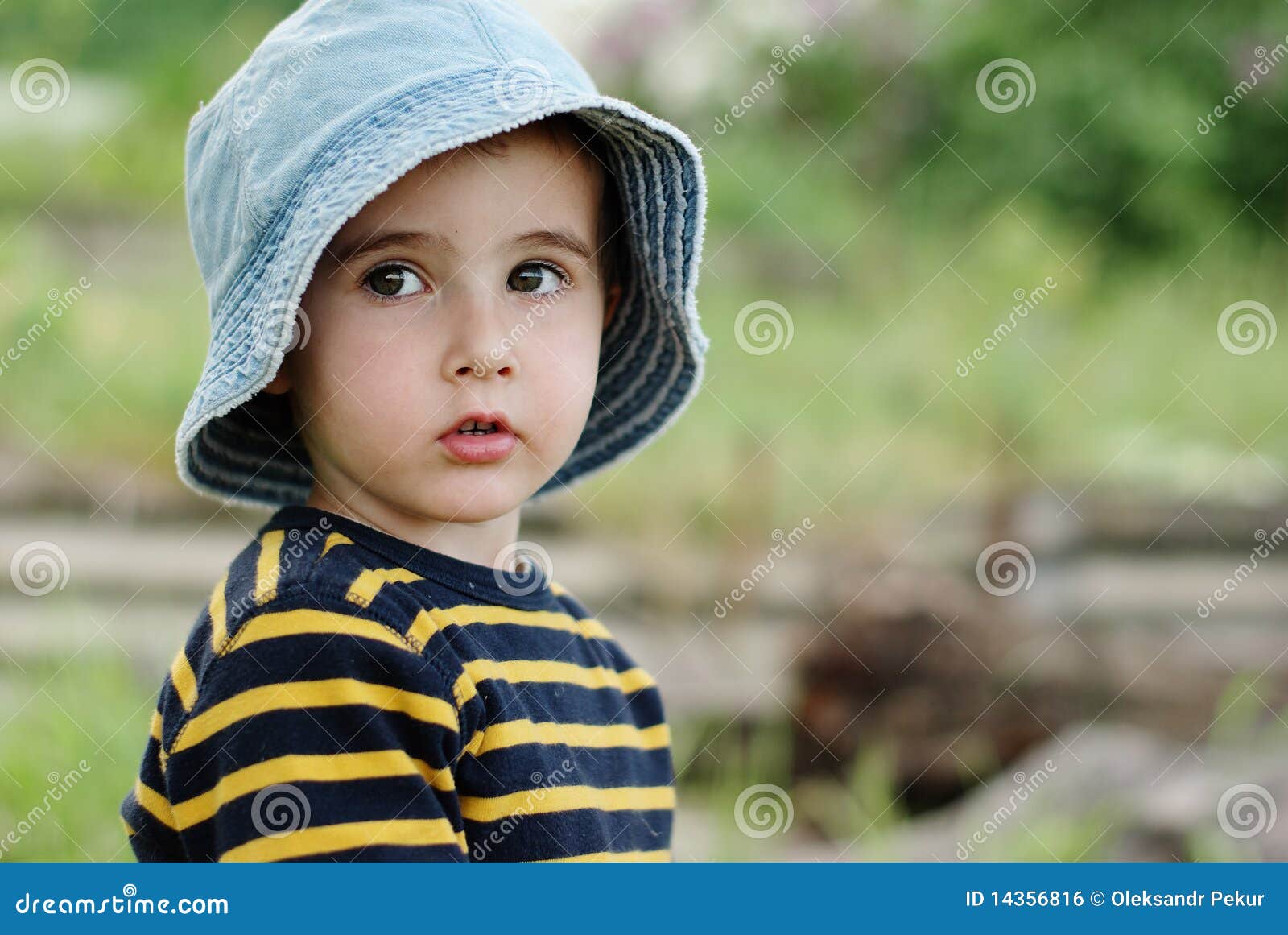 Little Boy in Jeans Hat Outdoors Stock Photo Image of farm, glance