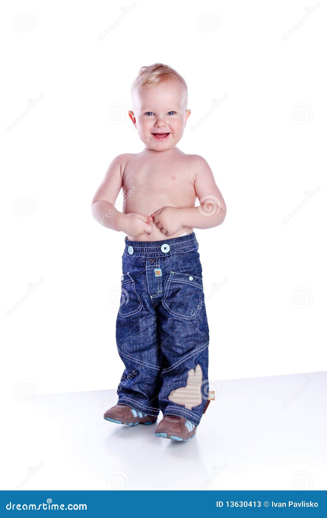 Little Boy in Jeans on White Stock Image Image of white, childhood