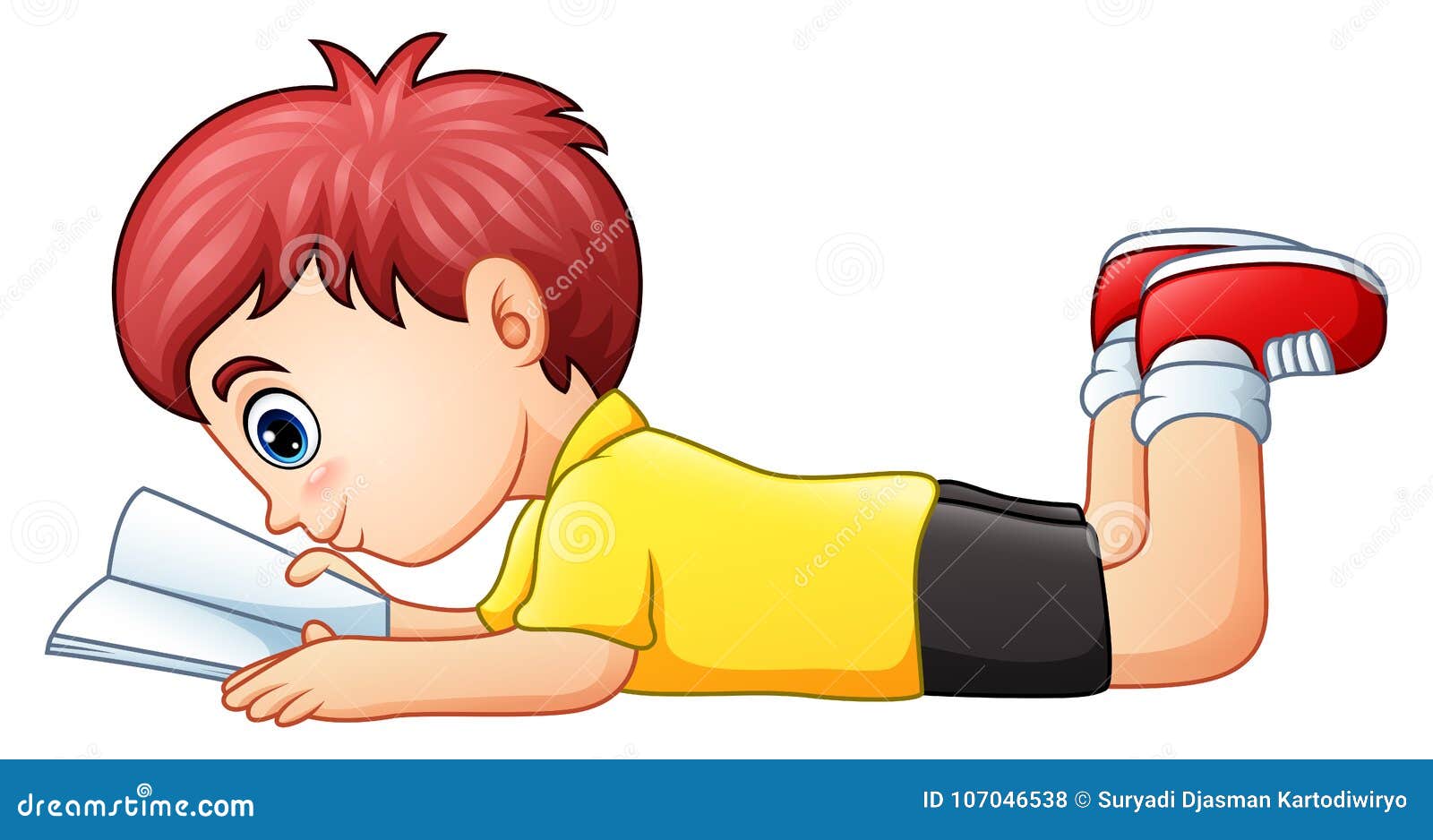 Little Boy Lying Down Reading a Book Stock Vector Illustration of