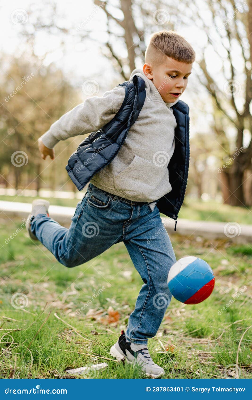 Little Boy Playing with a Ball in the Park Stock Image Image of child
