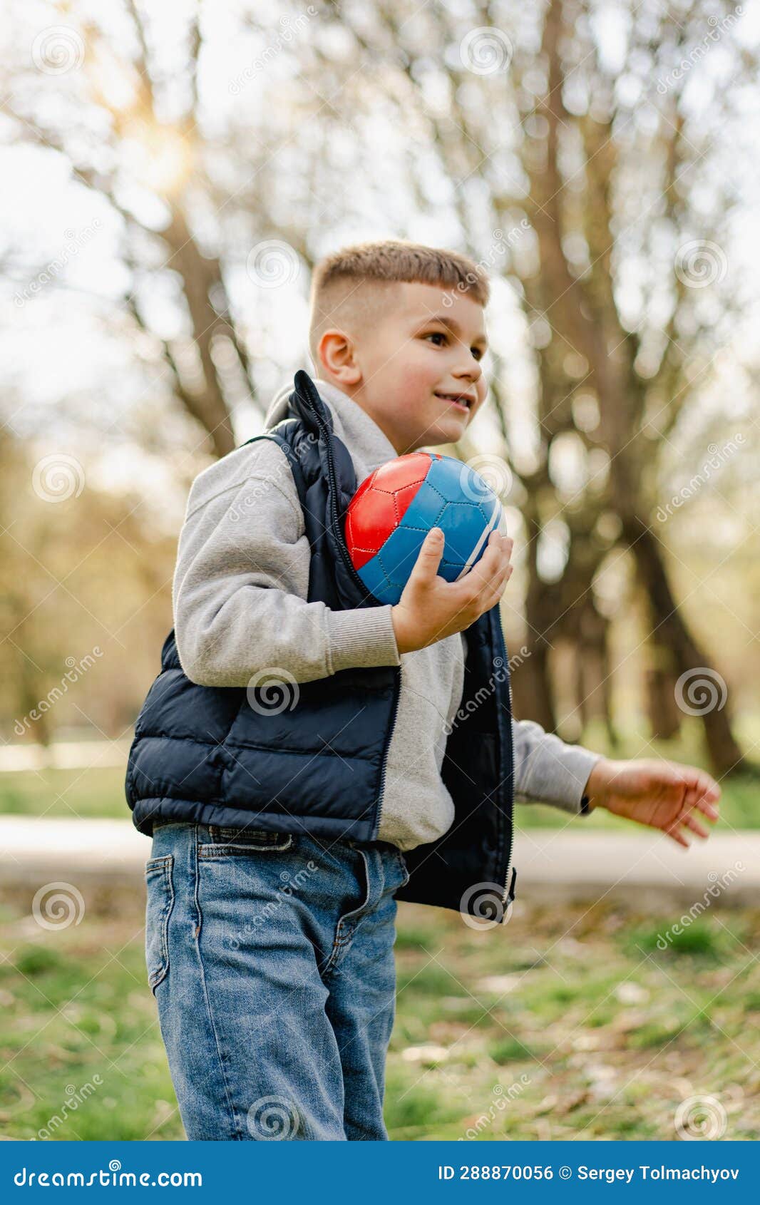 Little Boy Playing with a Ball in the Park Stock Photo Image of happy