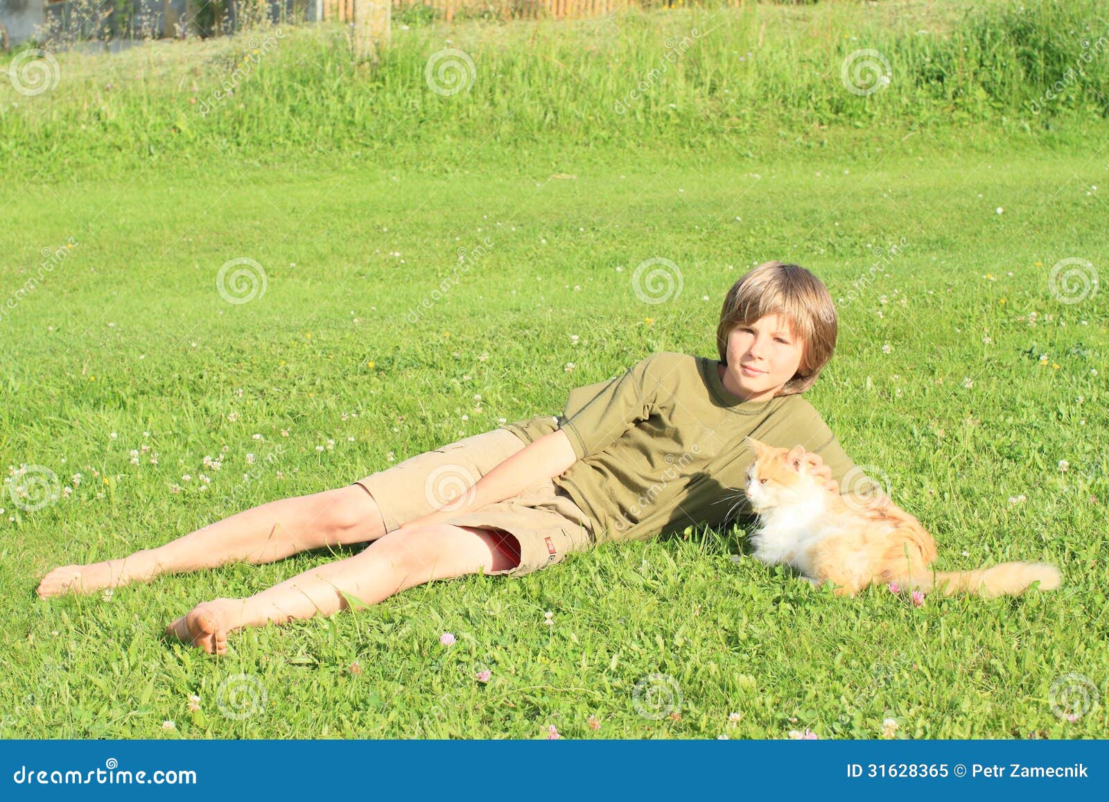 https://thumbs.dreamstime.com/z/little-boy-playing-cat-sitting-barefoot-lying-meadow-orrange-white-meadow-31628365.jpg