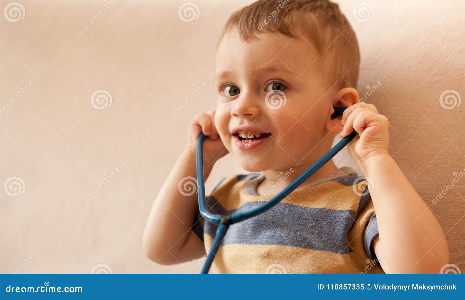 Little Boy Playing Doctor with a Stethoscope Stock Image Image of