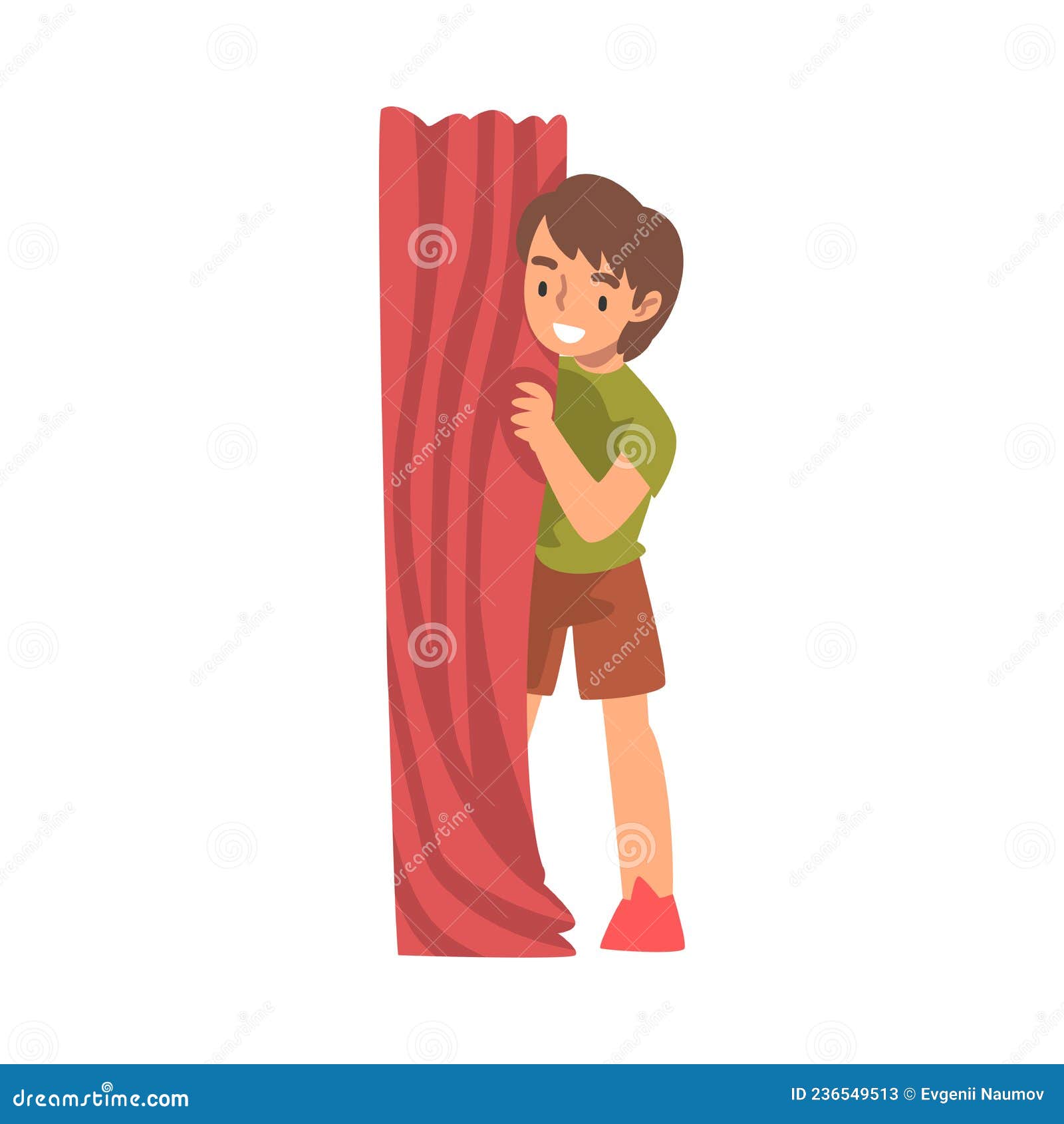 Little Boy Playing Hide And Seek Concealing Behind Tree Trunk Vector